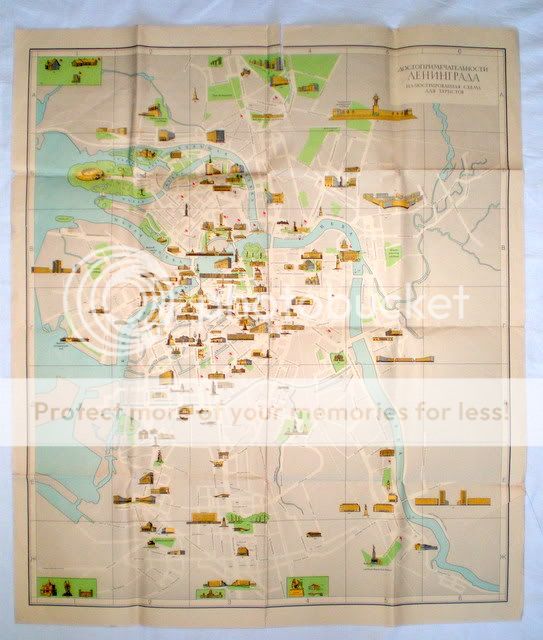 Vintage USSR Map Soviet Leningrad Tours Russia 1969  